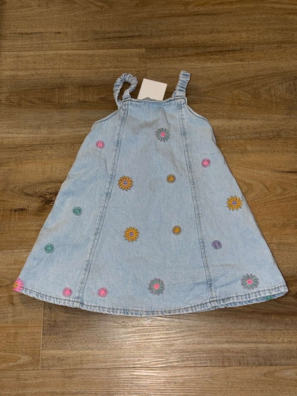 Zara Light Blue Denim Sundress with Colorful Daisy Embroidery
